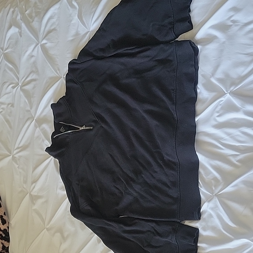 Women's size large, black half zip, mock neck sweatshirt.